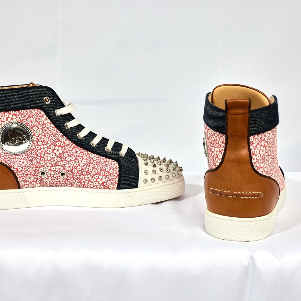Christian Louboutin Lou Spikes Orlato Floral Studded High-Top Sneakers - Picture 3 of 16
